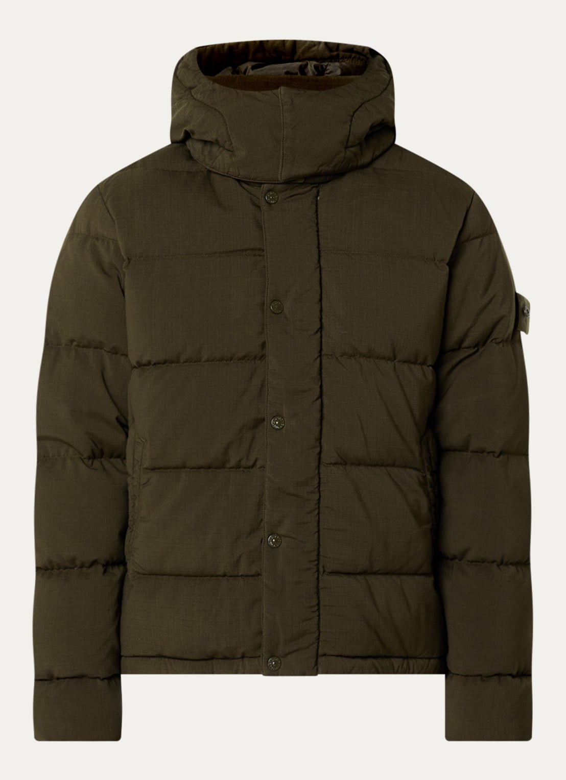 Stone Island 4100063 Puffer jack van scheerwol met donsvulling en afneembare capuchon - voorkant 2 legergroen