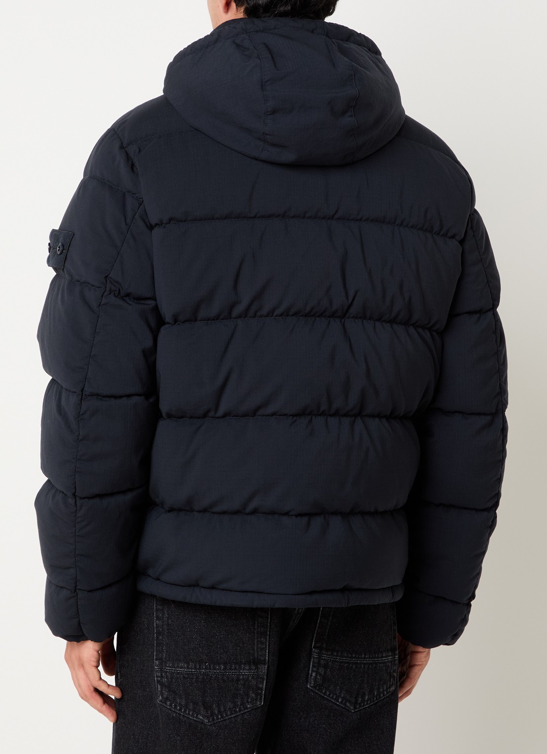 Stone Island 4100063 Puffer jack van scheerwol met donsvulling en afneembare capuchon - achterkant 4 donkerblauw