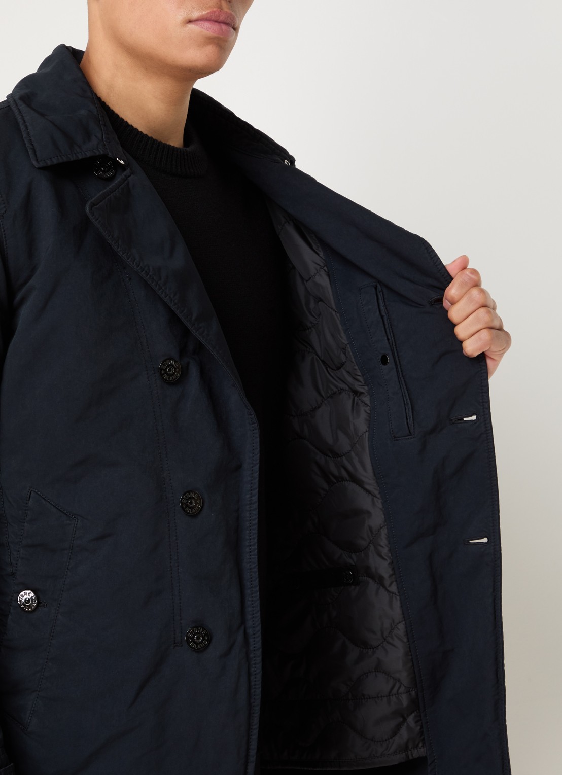Stone Island 42149 trenchcoat met steekzakken en logo - detail 3 donkerblauw