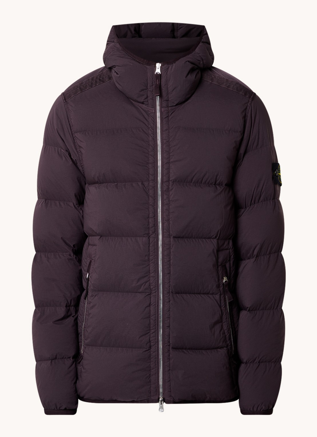 Stone Island 43728 puffer jack met logo met donsvullling - voorkant 5 aubergine
