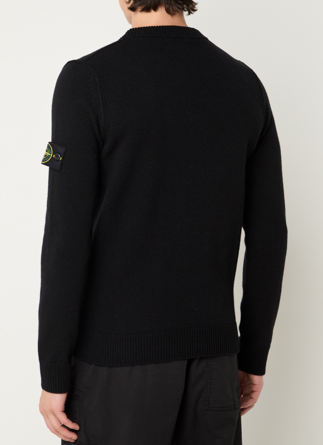 Stone Island 508A3 fijngebreide pullover in wolblend met logo - achterkant 5 zwart