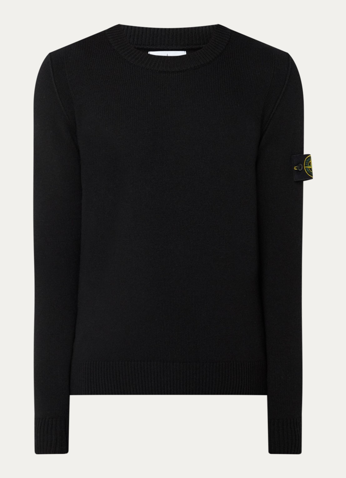 Stone Island 508A3 fijngebreide pullover in wolblend met logo - voorkant 3 zwart