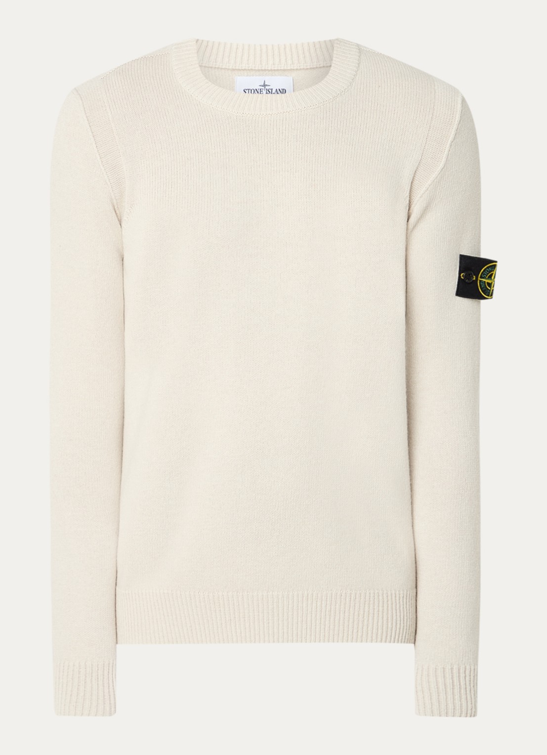 Stone Island 508A3 fijngebreide pullover in wolblend met logo - voorkant 2 beige