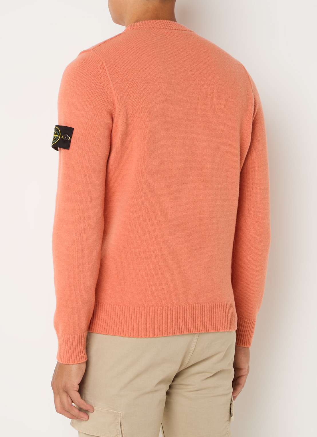 Stone Island 508A3 fijngebreide pullover in wolblend met logo - achterkant 4 oranjerood