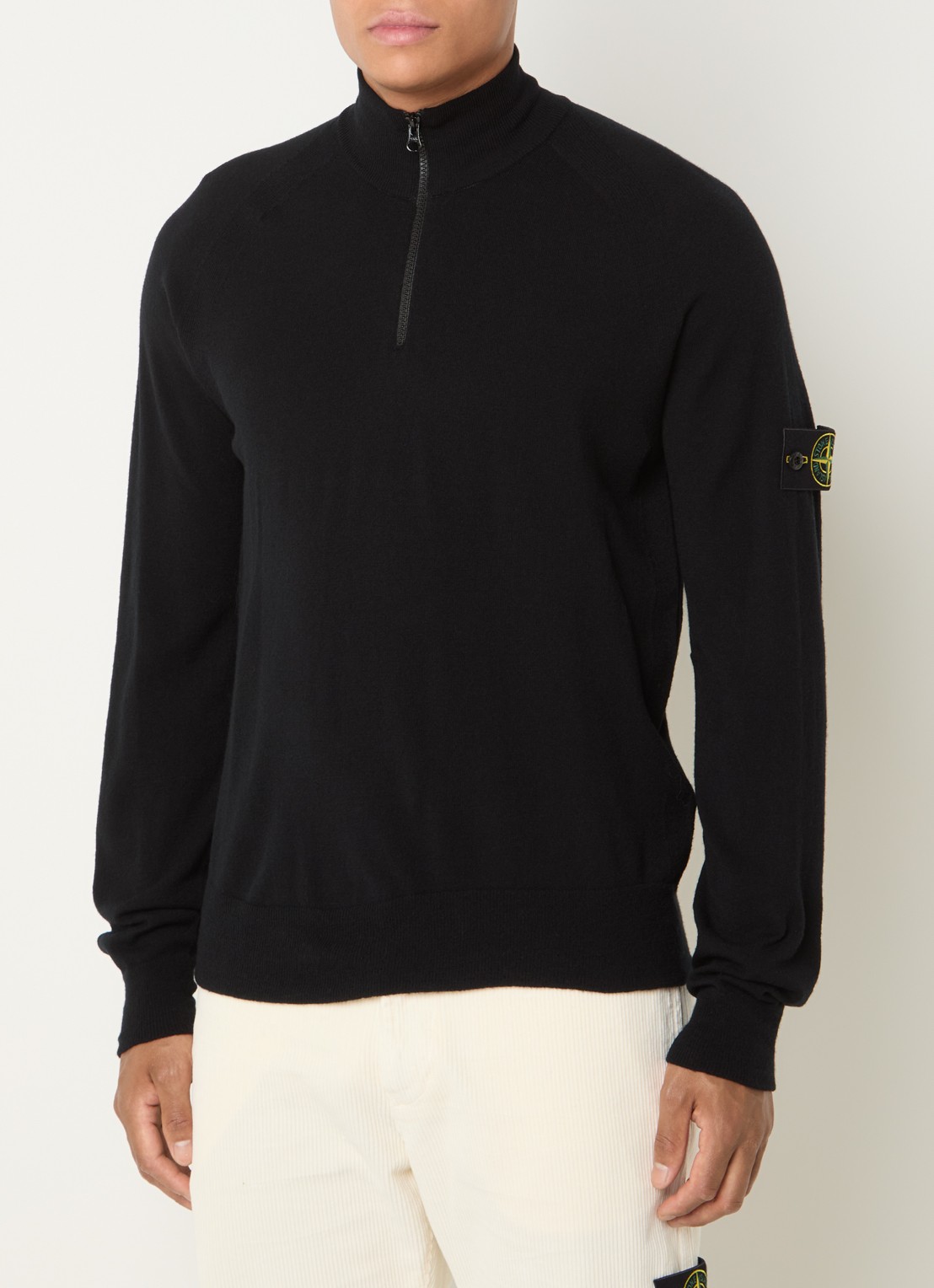 Stone Island 5100008 Fijngebreide pullover in wolblend met halve rits - detail 3 zwart