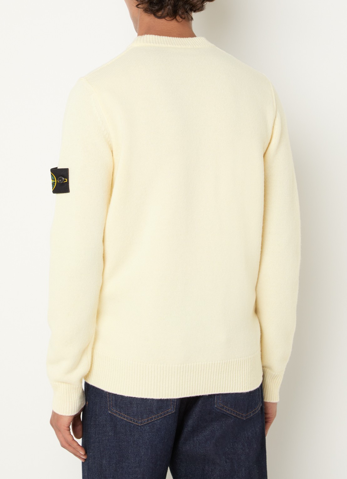 Stone Island 5100072 Fijngebreide trui in wolblend met logo - achterkant gebroken wit