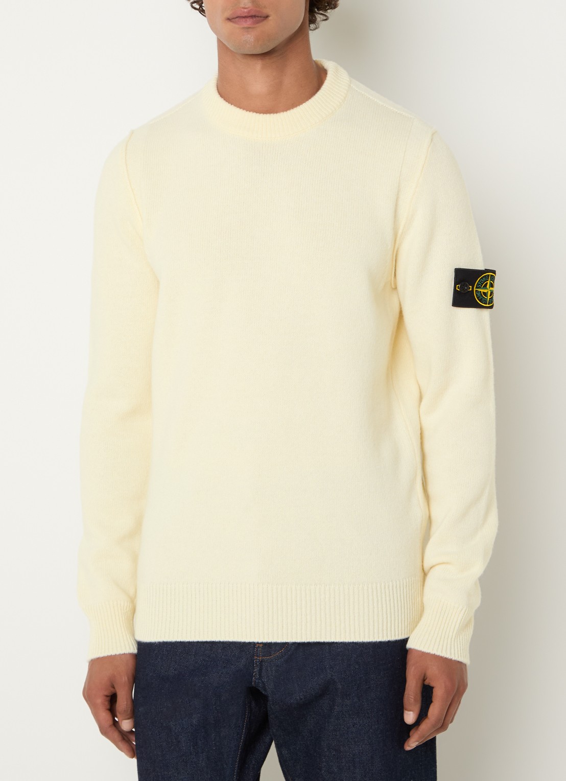 Stone Island 5100072 Fijngebreide trui in wolblend met logo - detail 4 gebroken wit