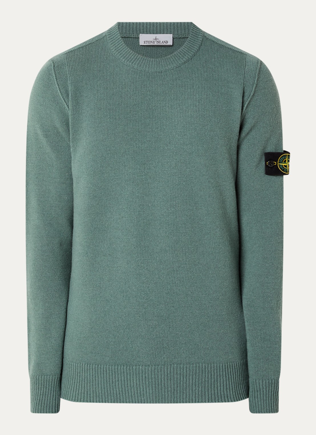 Stone Island 5100072 Fijngebreide trui in wolblend met logo - voorkant 2 zeegroen