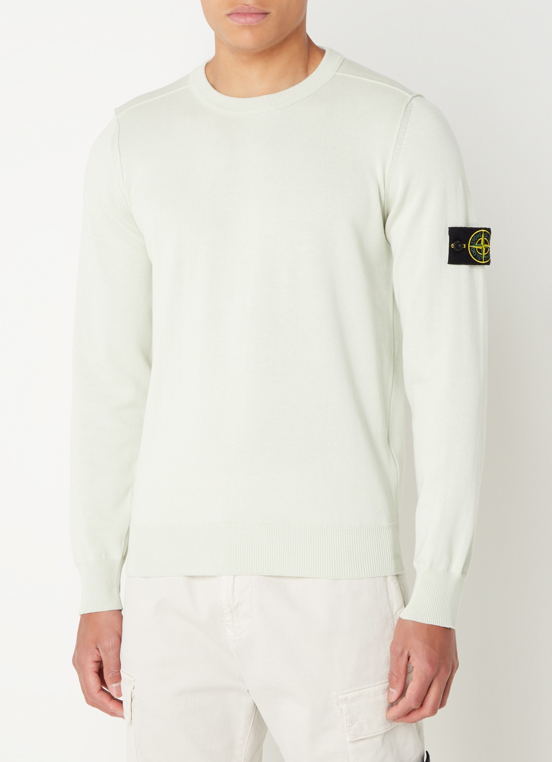 Stone Island 540B2 Fijngebreide trui met logo - detail lichtgroen