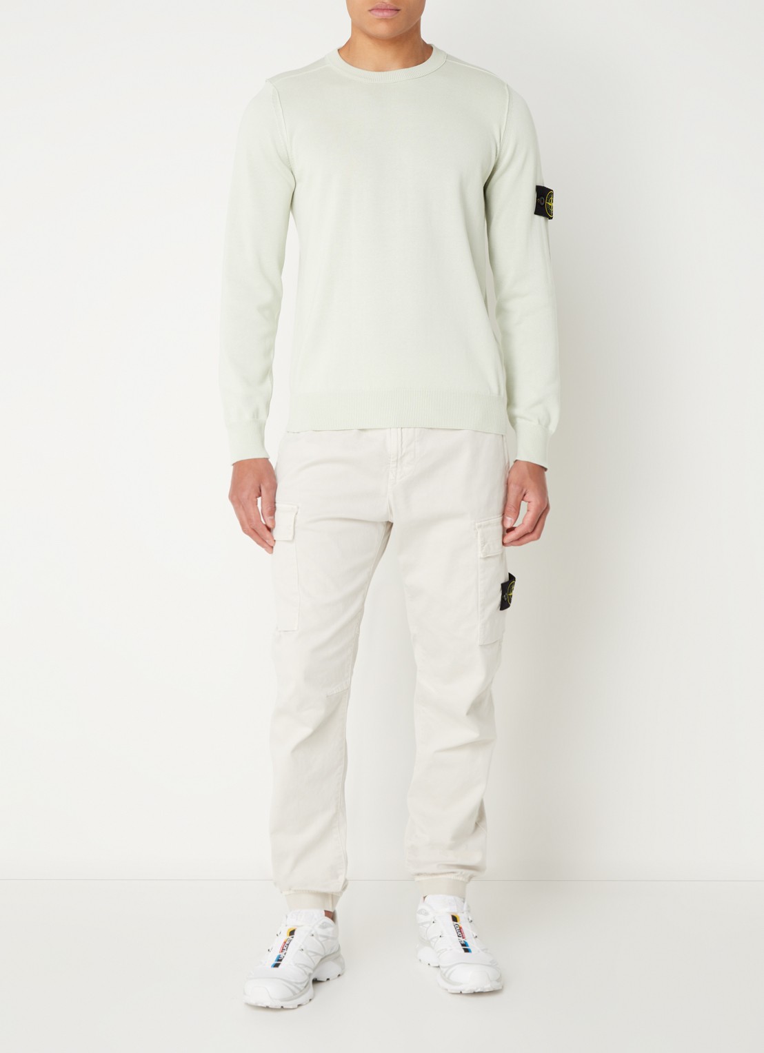 Stone Island 540B2 Fijngebreide trui met logo - voorkant 4 lichtgroen