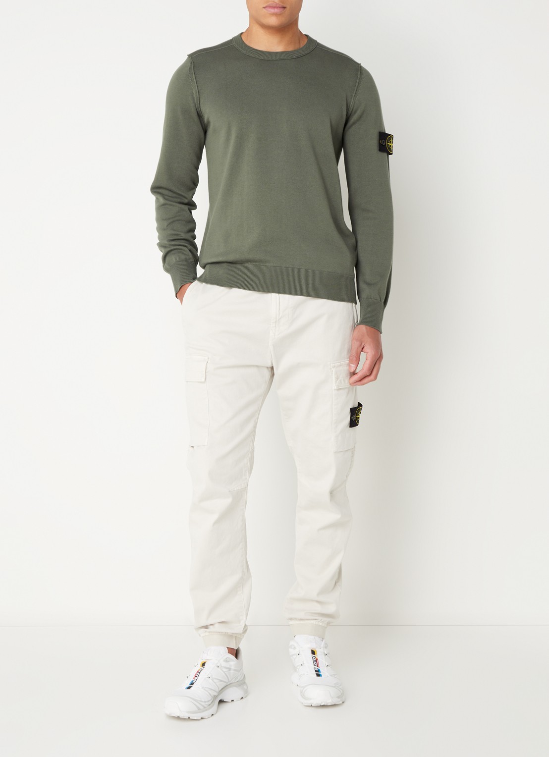 Stone Island 540B2 Fijngebreide trui met logo - voorkant 4 legergroen