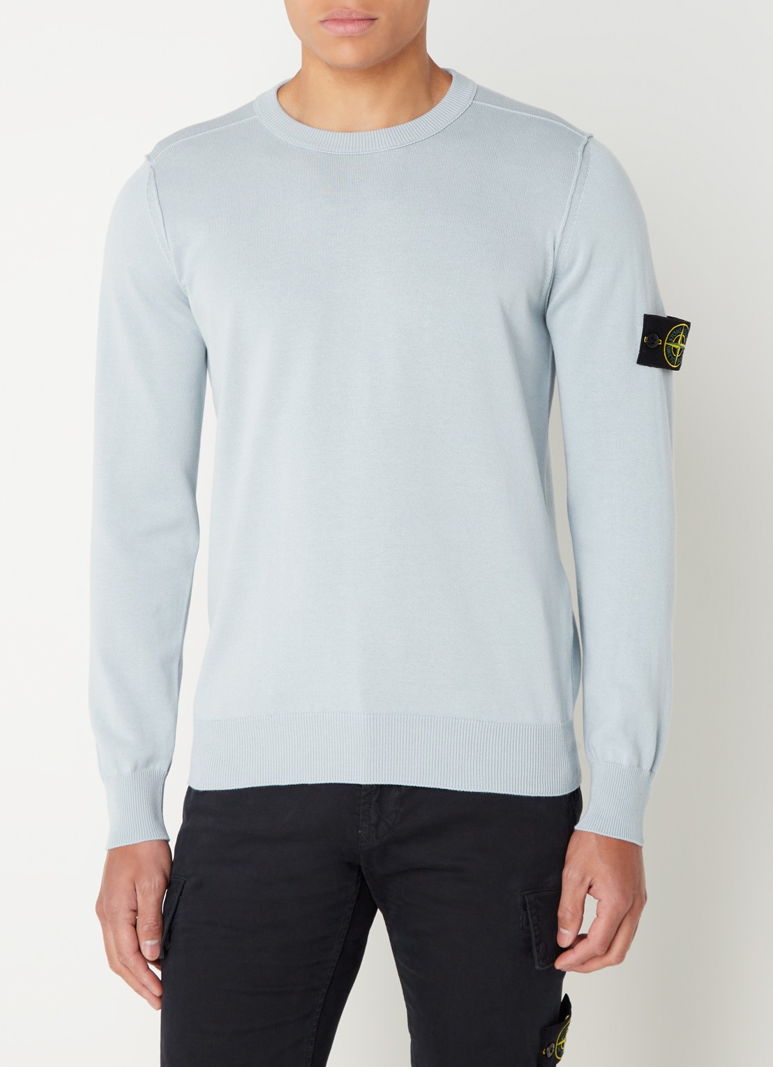 Stone Island 540B2 Fijngebreide trui met logo - detail lichtblauw