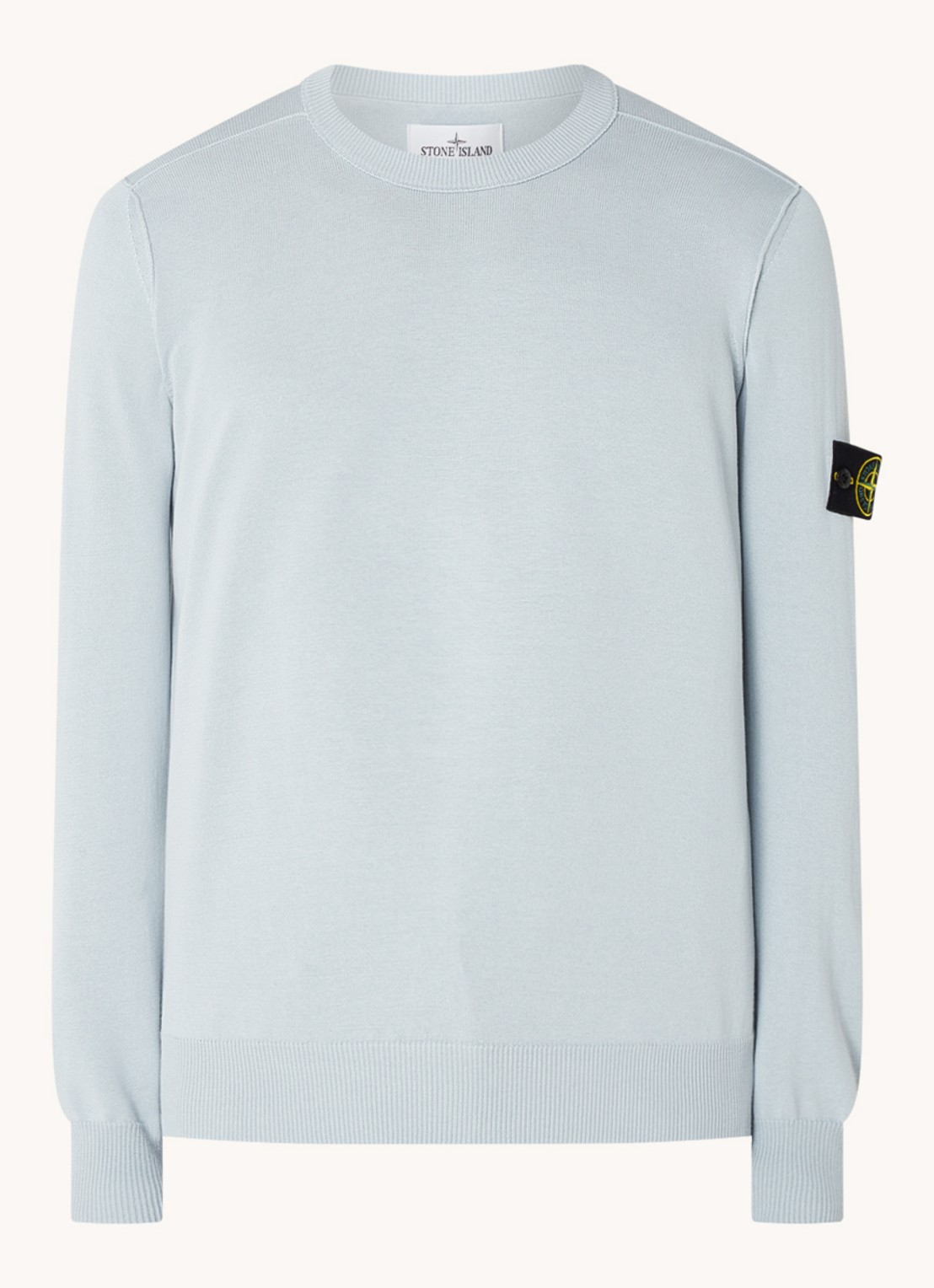 Stone Island 540B2 Fijngebreide trui met logo - voorkant 3 lichtblauw