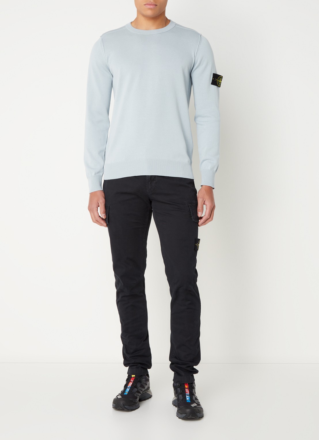 Stone Island 540B2 Fijngebreide trui met logo - voorkant 4 lichtblauw