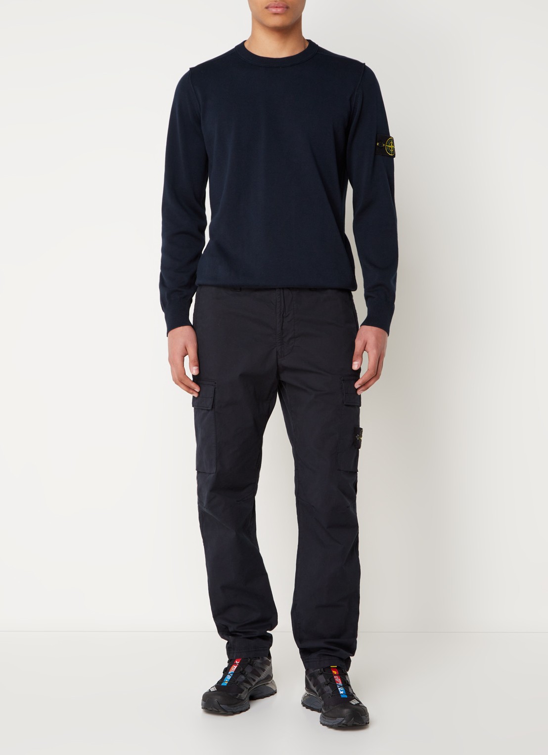 Stone Island 540B2 Fijngebreide trui met logo - voorkant 5 donkerblauw