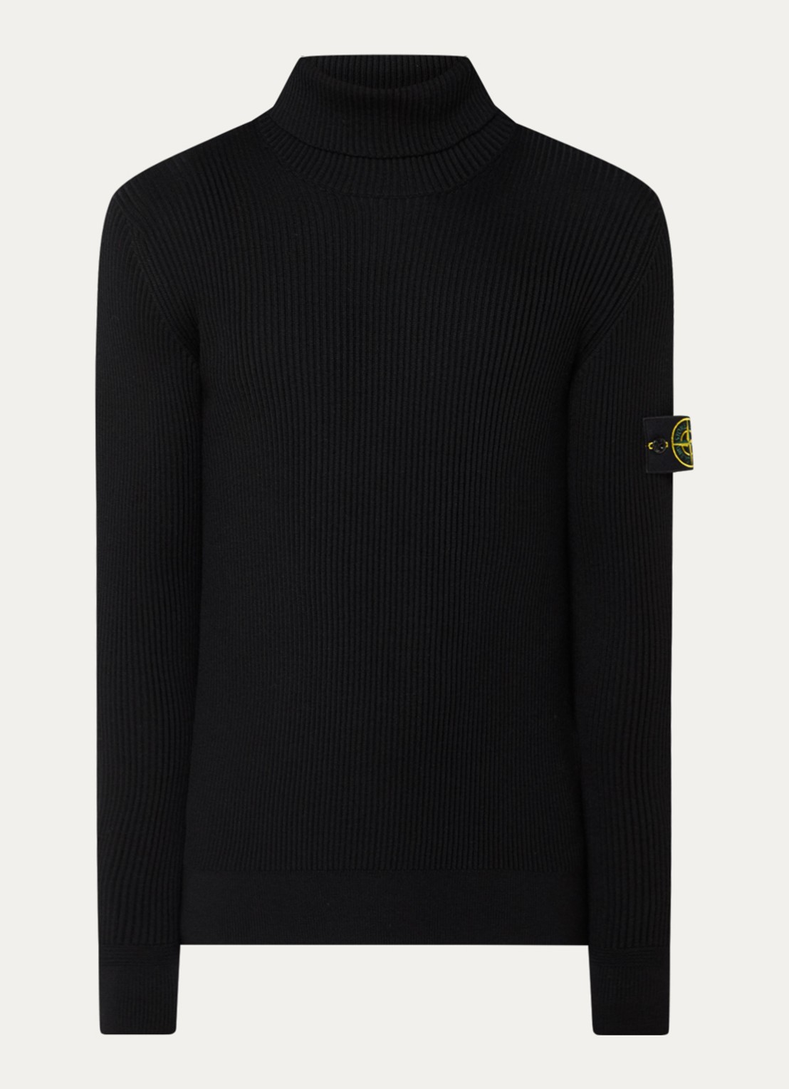 Stone Island 552C2 ribgebreide coltrui van scheerwol met logo - voorkant 2 zwart