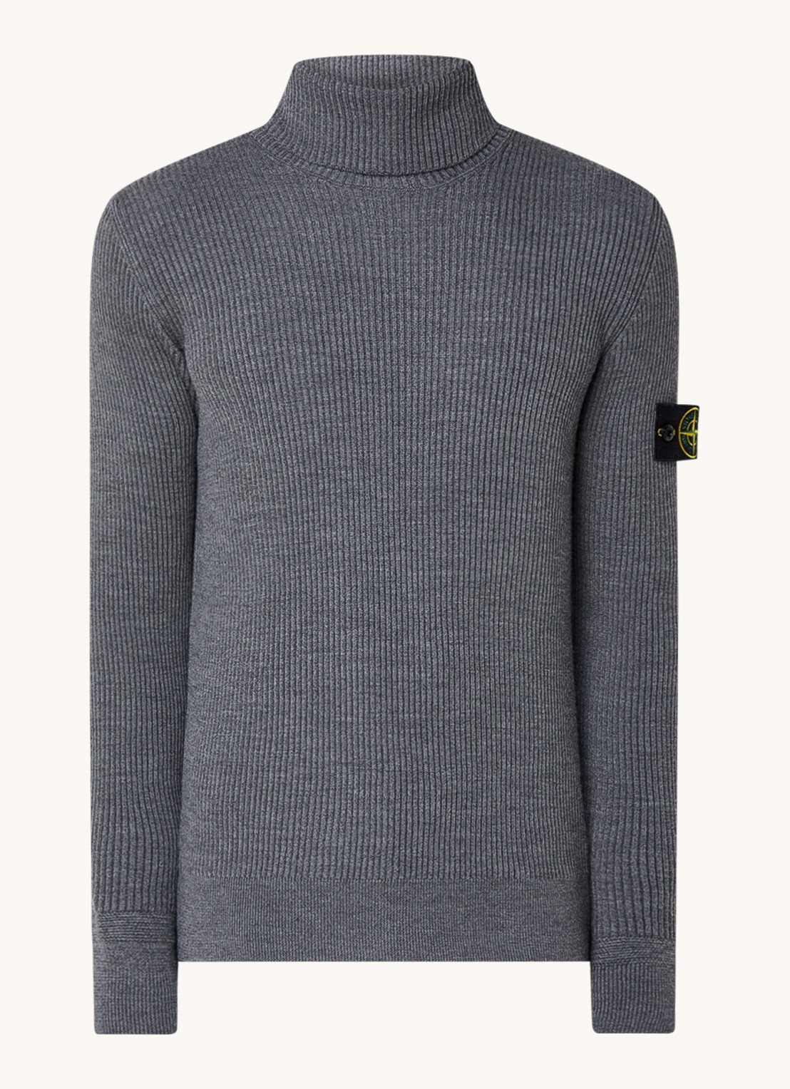 Stone Island 552C2 ribgebreide coltrui van scheerwol met logo - voorkant 2 middengrijs