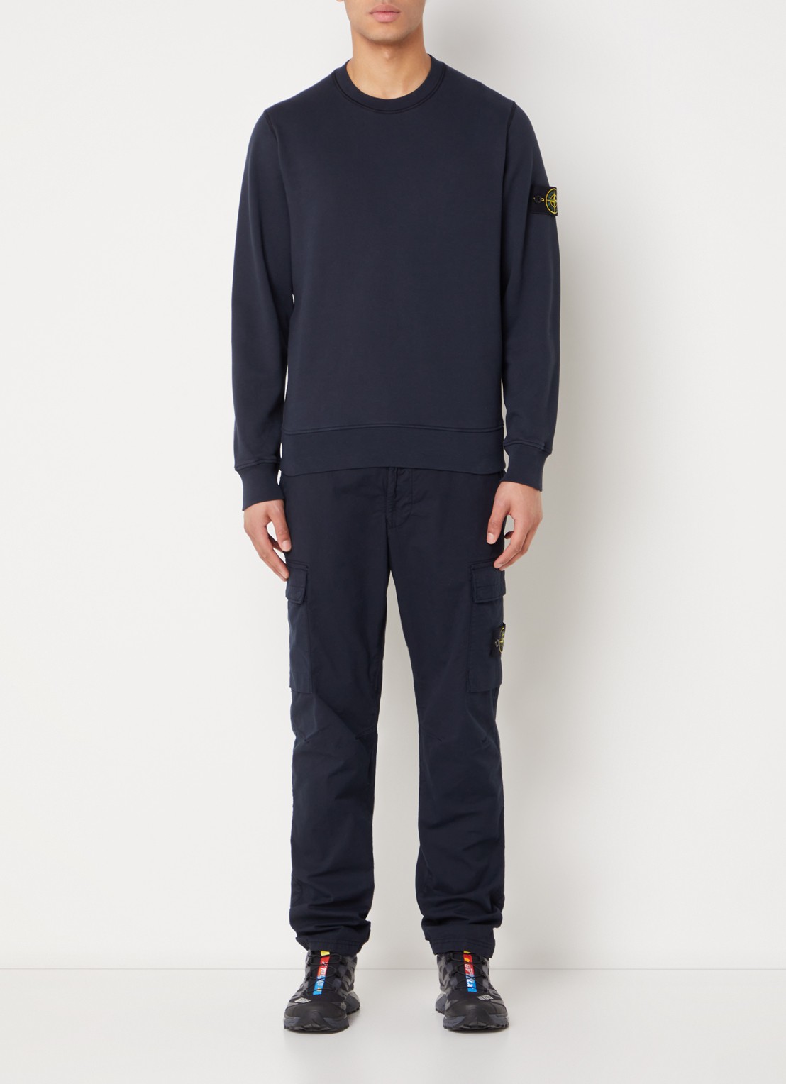Stone Island 63051 sweater met logo - voorkant 5 donkerblauw