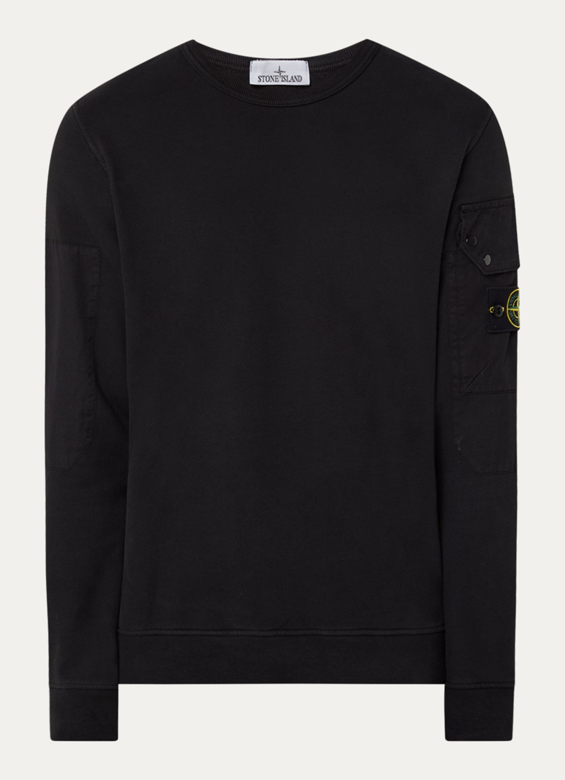Stone Island 63920 sweater met klepzak en logo - voorkant 2 zwart