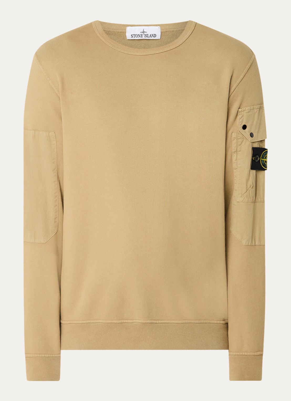 Stone Island 63920 sweater met klepzak en logo - voorkant 4 khaki