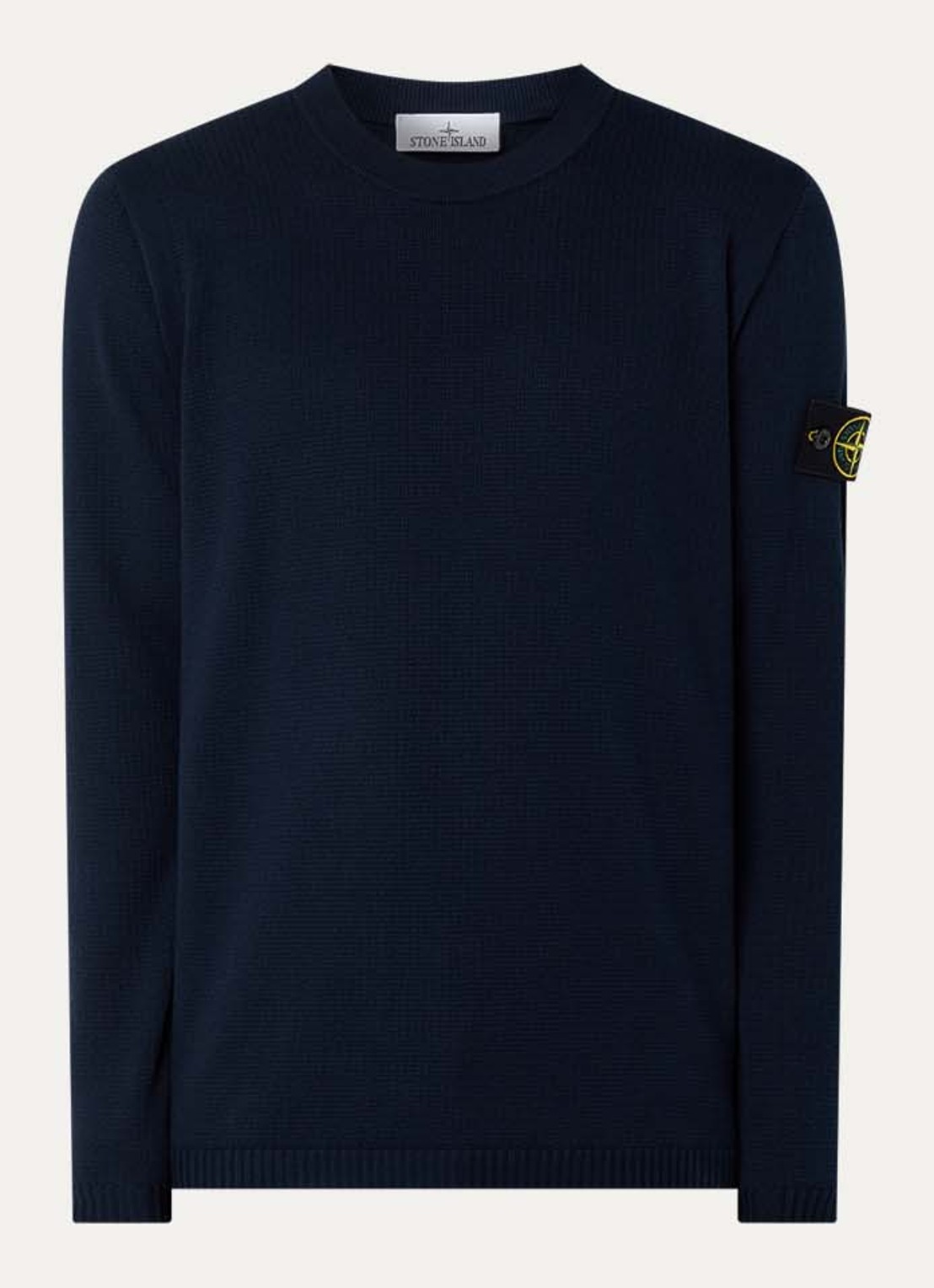 Stone Island 64011 fijngebreide trui met logoborduring - voorkant donkerblauw