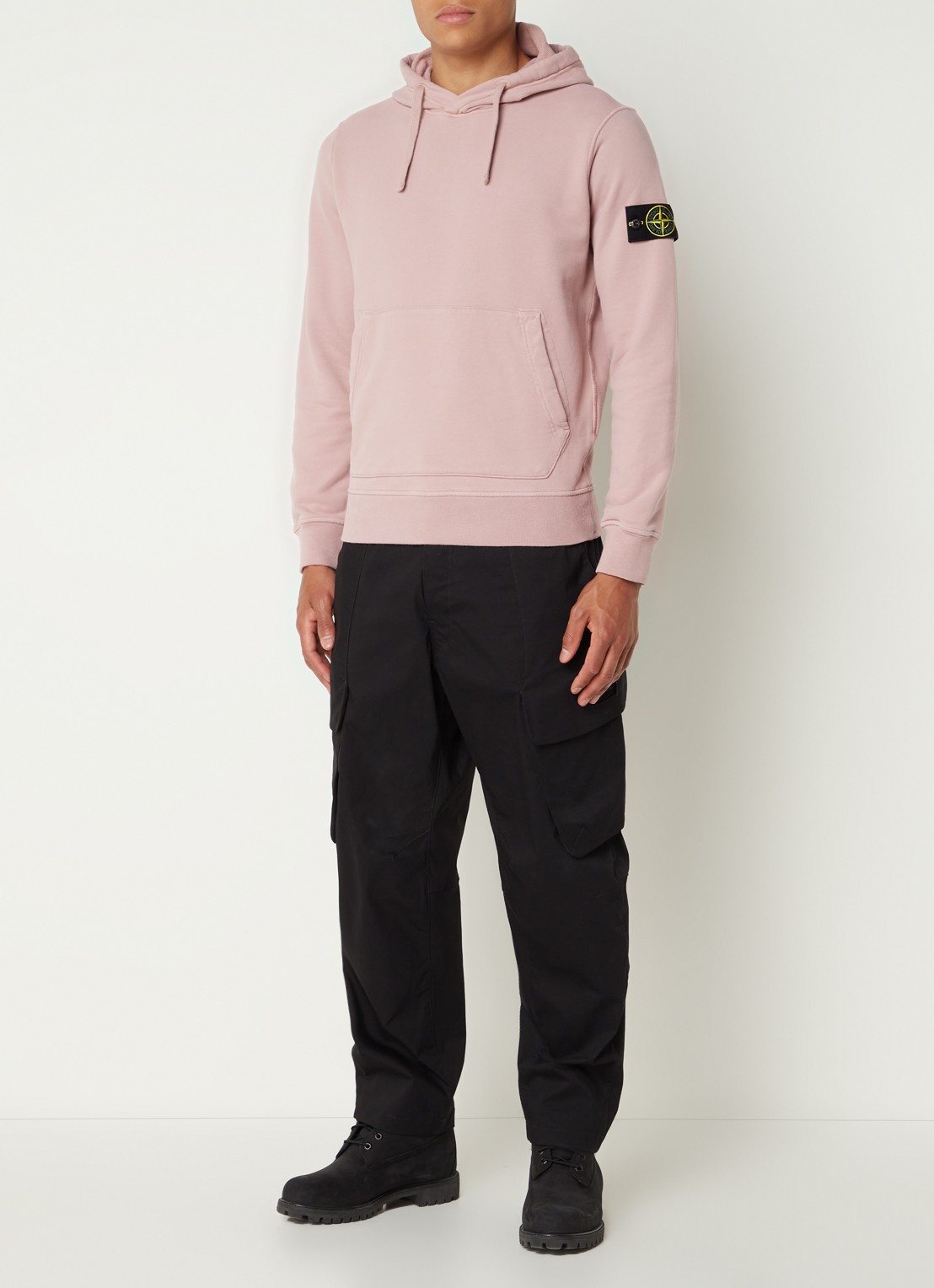 Stone Island 64120 Hoodie met logo - voorkant 2 oudroze