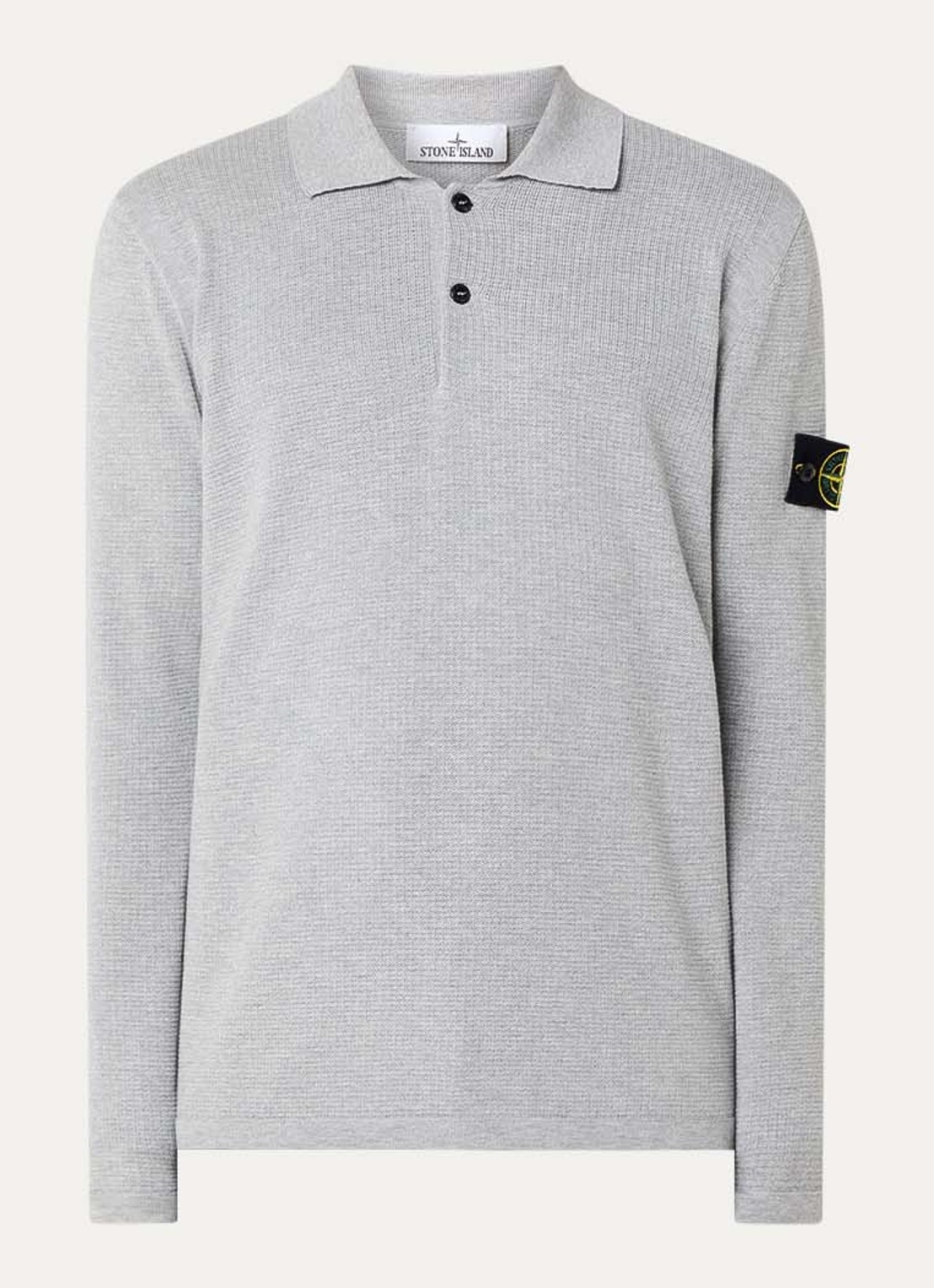 Stone Island 64349 fijngebreide trui met polokraag en logo - voorkant 2 grijsmele