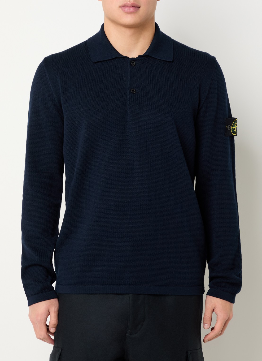 Stone Island 64349 fijngebreide trui met polokraag en logo - detail 3 donkerblauw