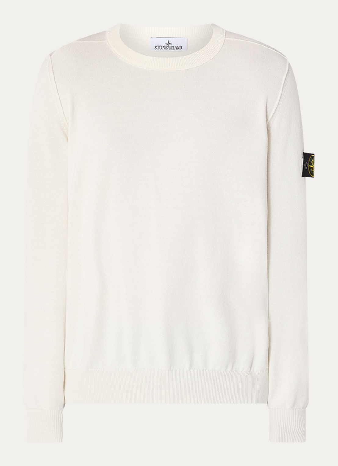 Stone Island 86002 fijngebreide trui met logo - voorkant ivoor