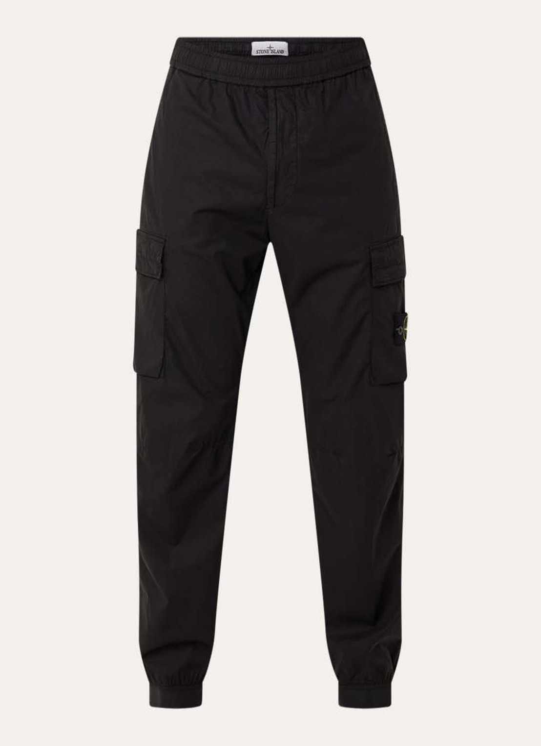 Stone Island 93582 tapered fit cargobroek met steekzakken en logo - voorkant zwart