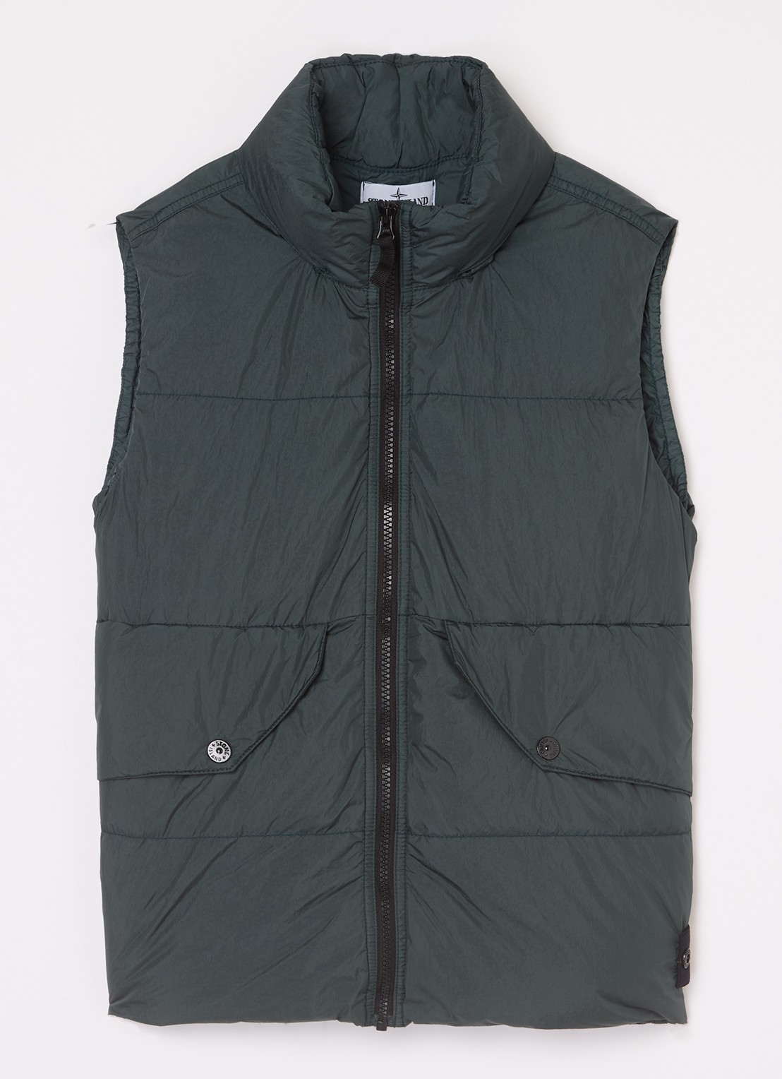 Stone Island G0123 gewatteerde bodywarmer met donsvulling - voorkant bronsgroen