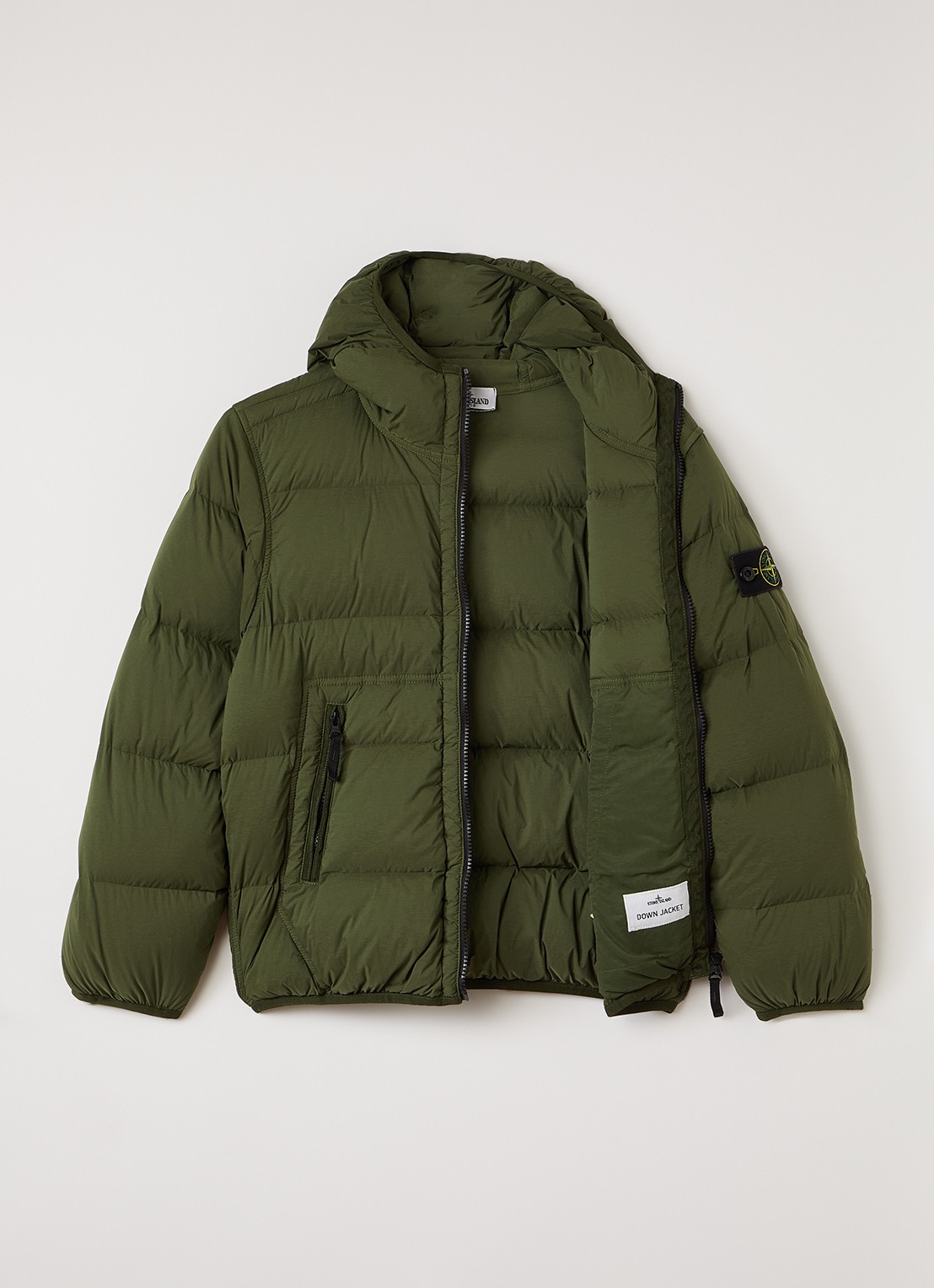 Stone Island Gewatteerd jack met donsvulling - voorkant 3 legergroen