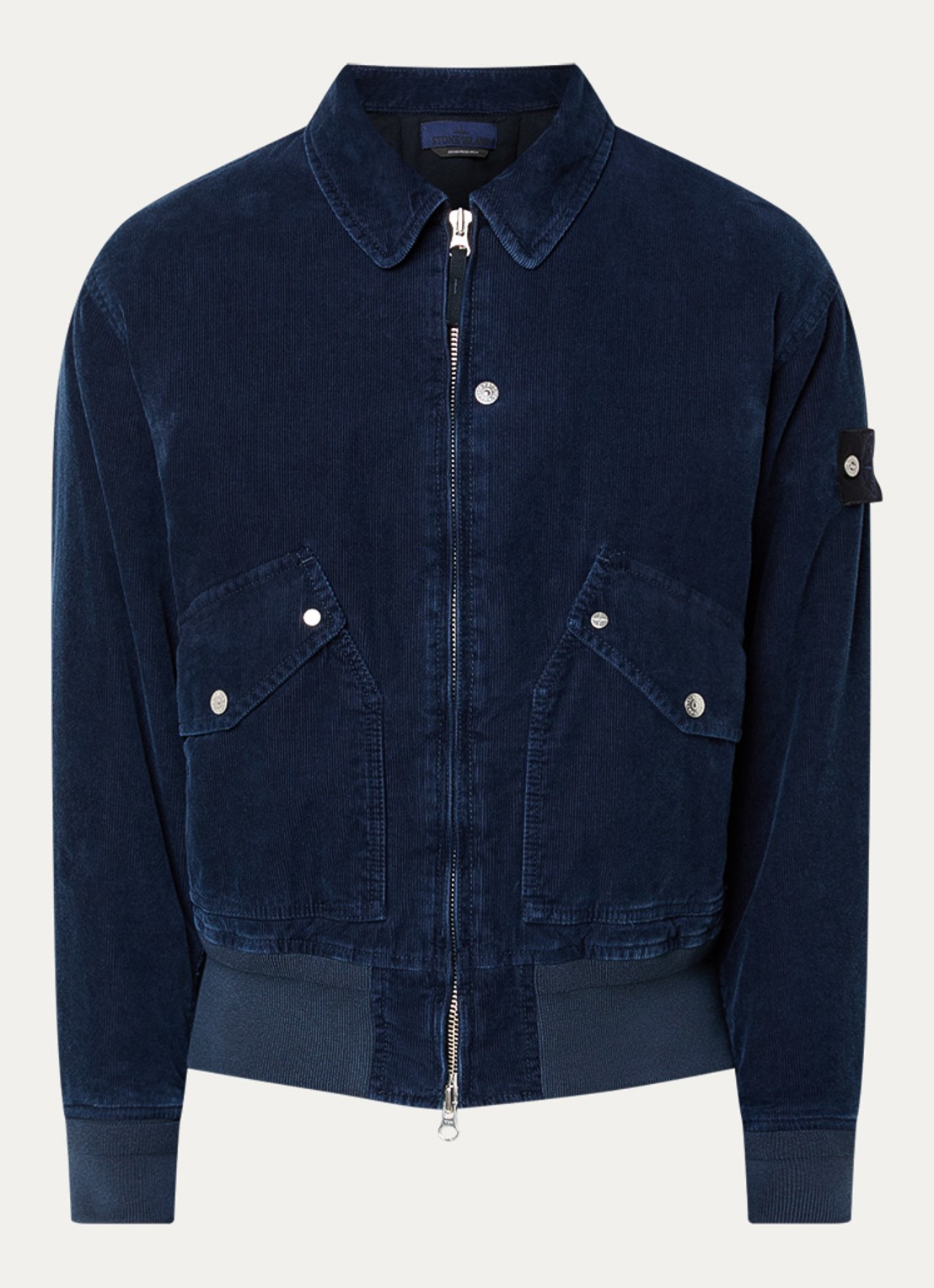 Stone Island K2S15 bomberjack van corduroy met klepzakken - voorkant 4 donkerblauw