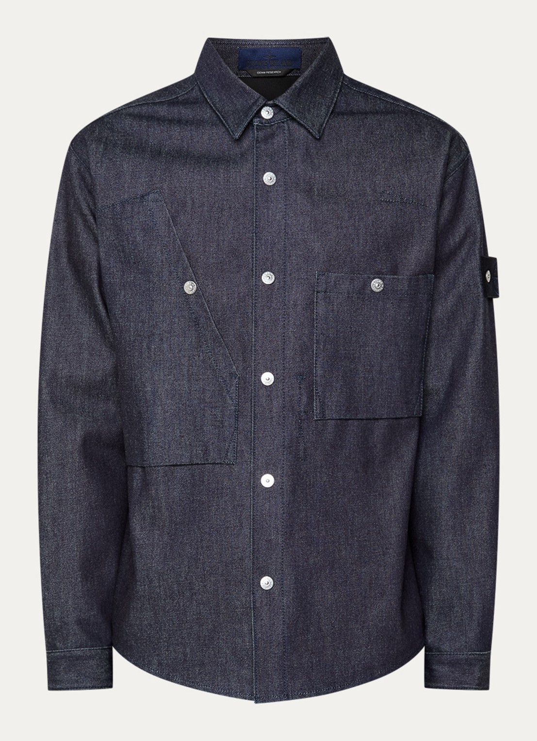 Stone Island K2S15 overshirt van denim met borstzakken - voorkant 2 blauw