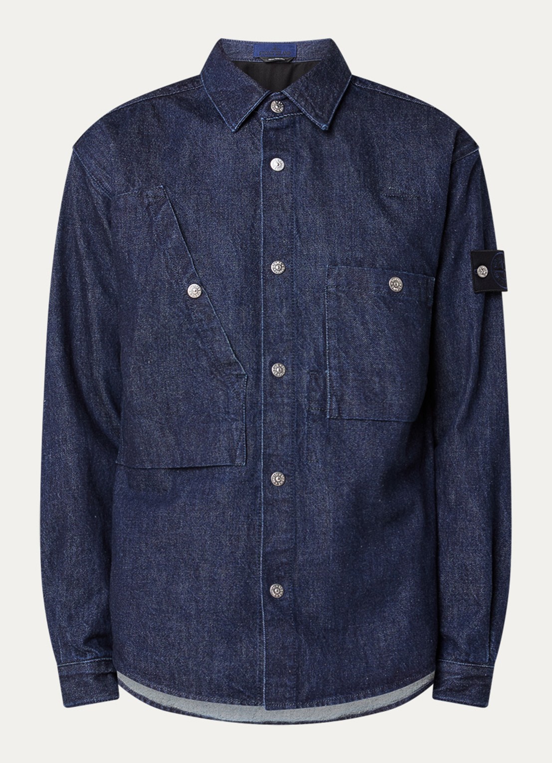 Stone Island K2S15 overshirt van denim met borstzakken - voorkant 2 donkerblauw