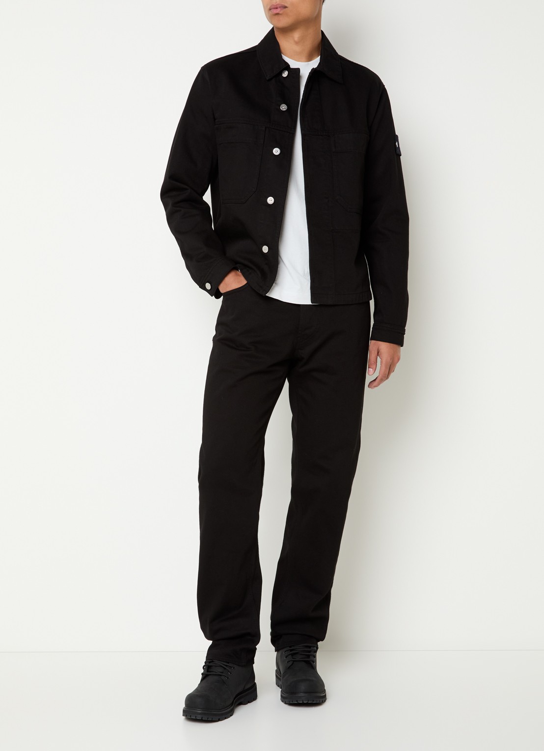 Stone Island K2S15 overshirt van denim met logo en borstzakken  - voorkant 6 zwart