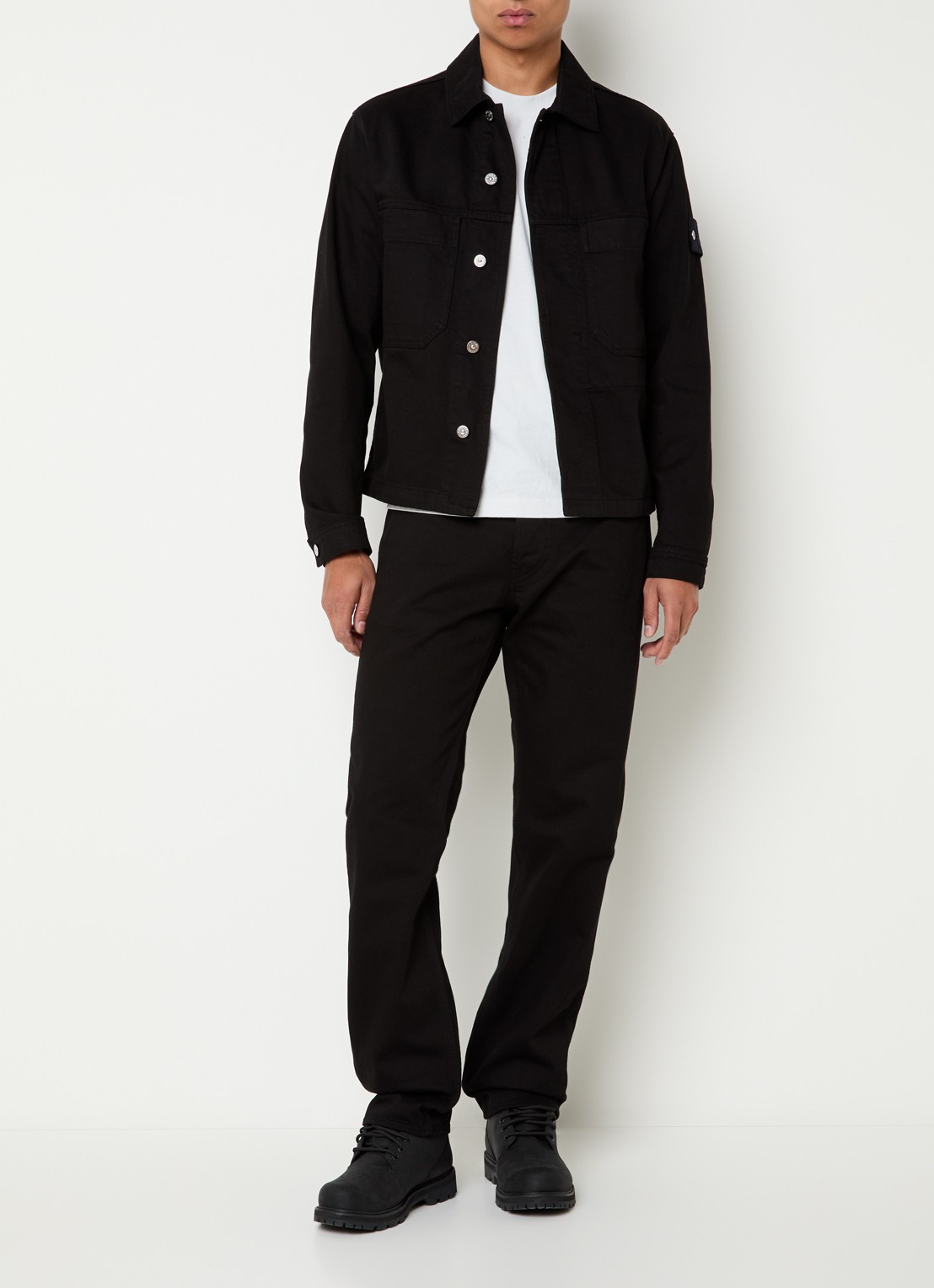 Stone Island K2S15 straight leg jeans met steekzakken - voorkant 6 zwart