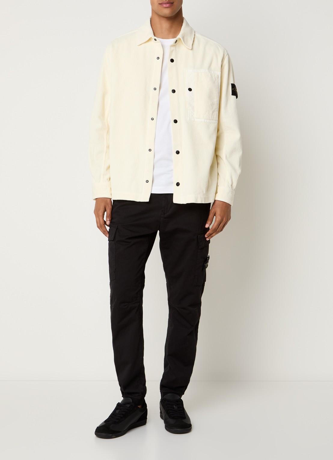 Stone Island Regular fit overshirt van corduroy met borstzak - voorkant 5 ivoor