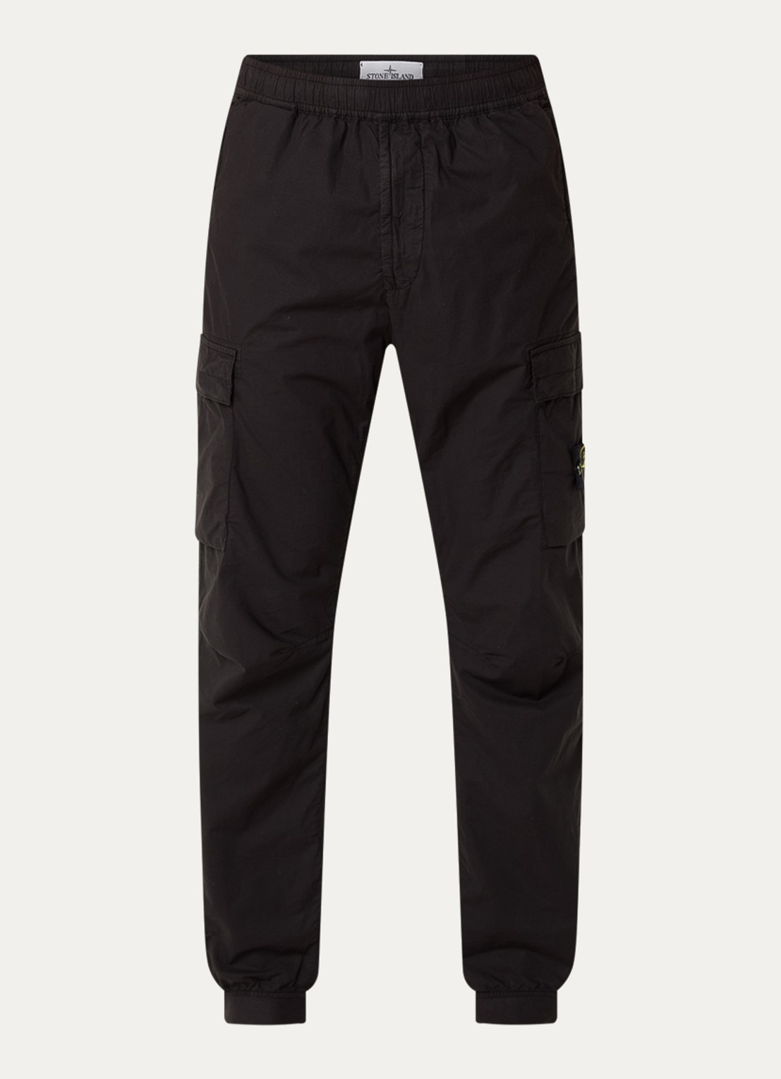 Stone Island S0003 paracadute tapered fit cargobroek met logo en steekzakken - voorkant 5 zwart