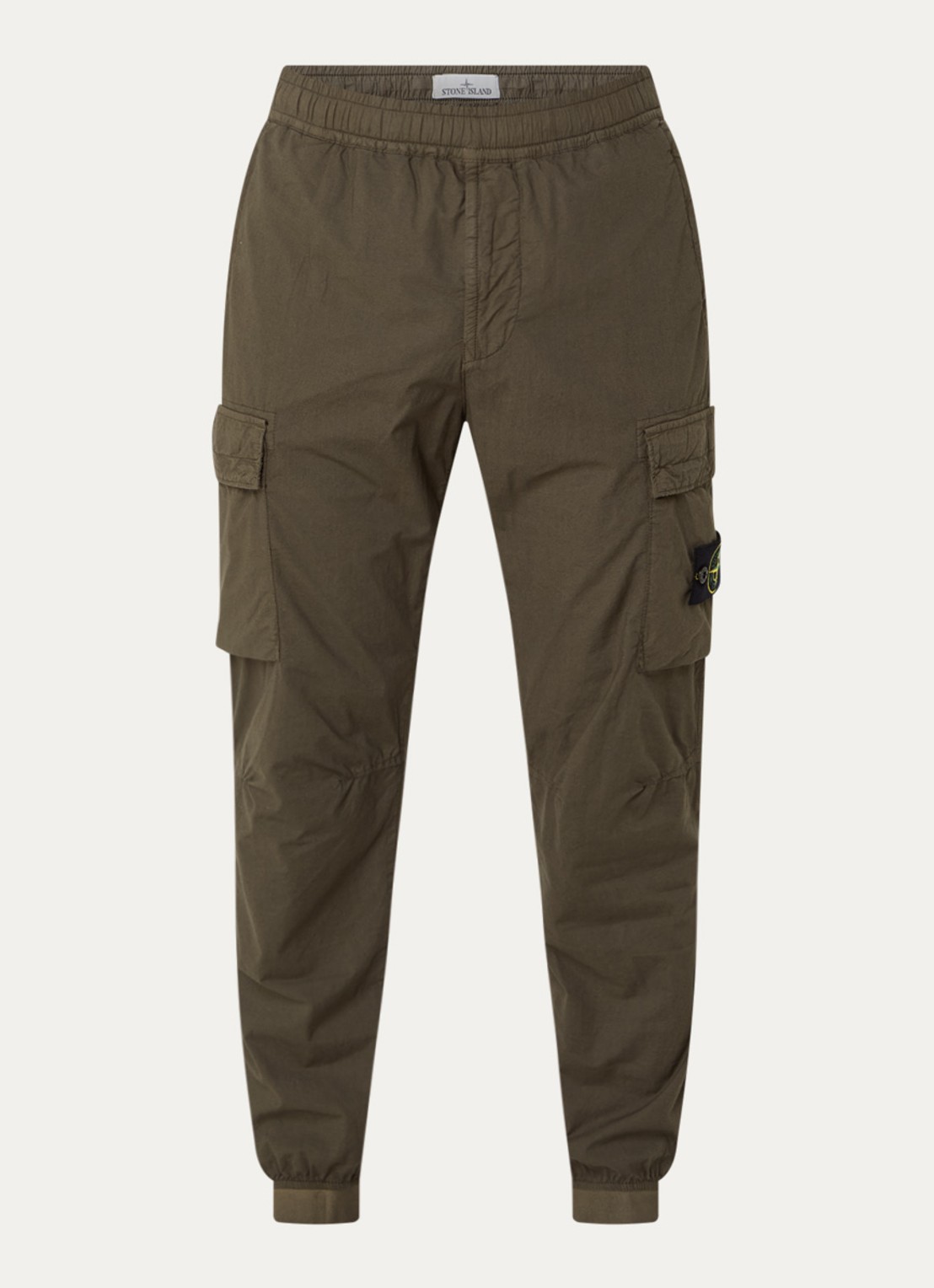 Stone Island S0003 paracadute tapered fit cargobroek met logo en steekzakken - voorkant 8 bronsgroen
