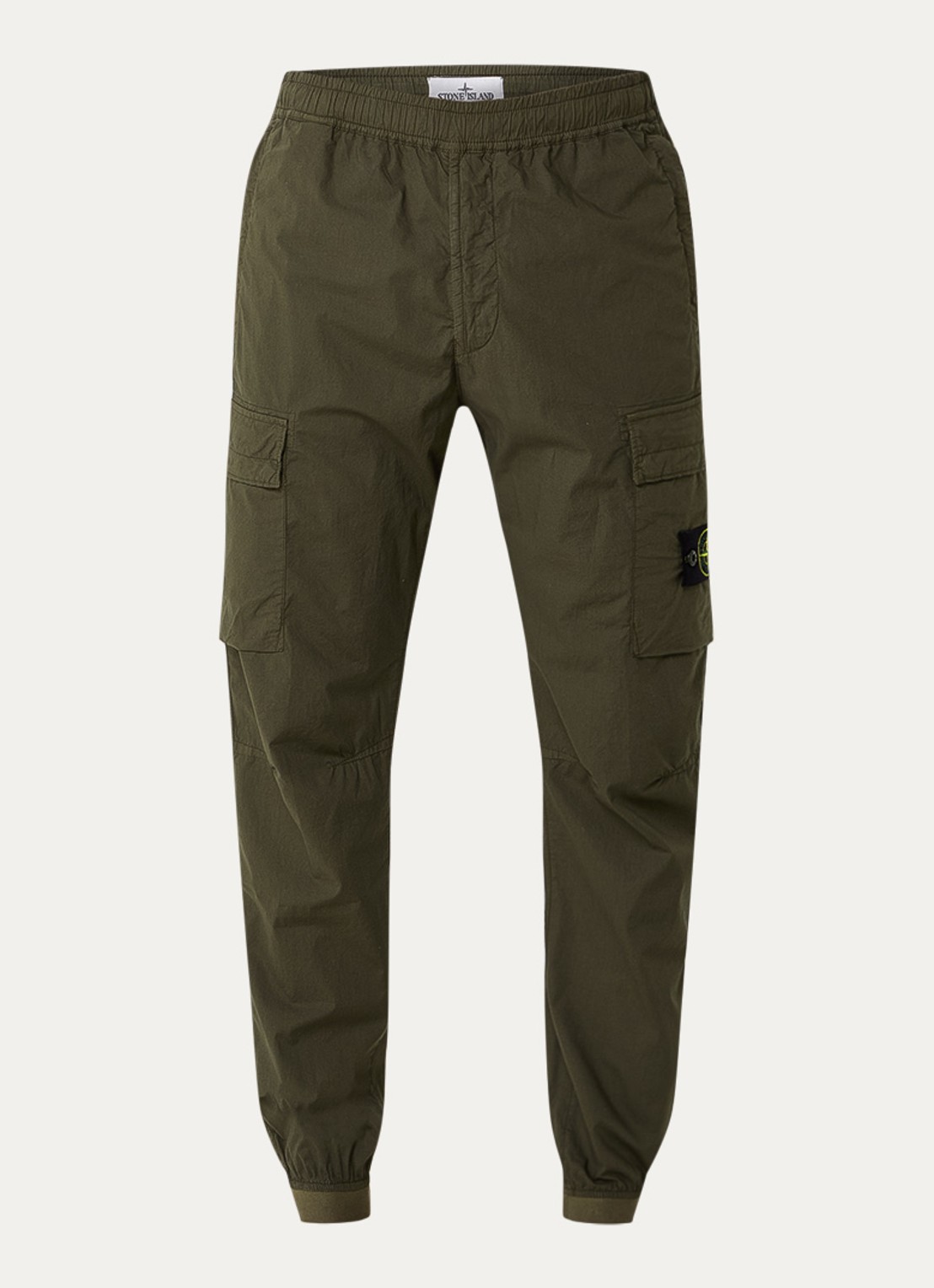 Stone Island S0003 paracadute tapered fit cargobroek met logo en steekzakken - voorkant 10 bronsgroen
