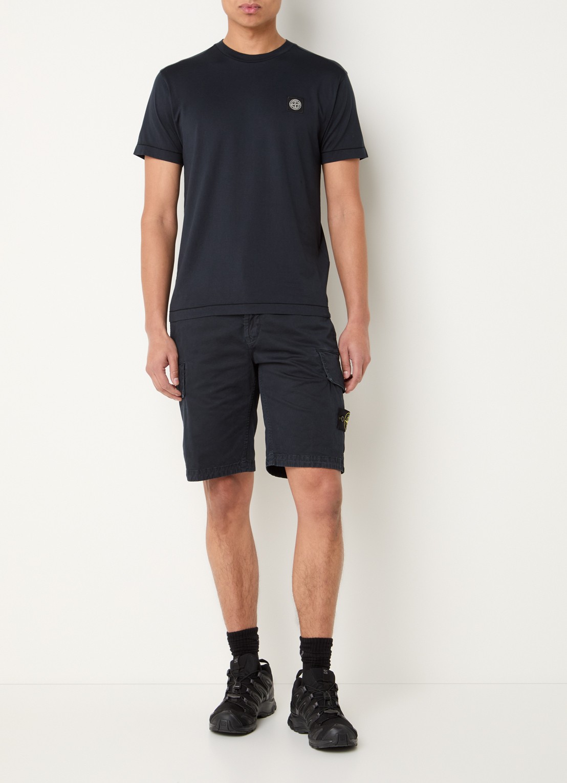 Stone Island S0004 Straight fit korte cargobroek met logo - voorkant 5 donkerblauw