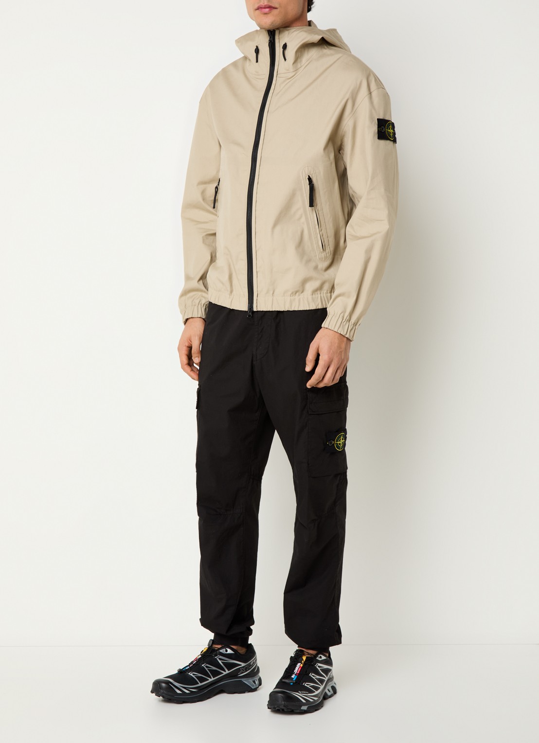 Stone Island S0011 Supima windjack met ritszakken en logo - voorkant 6 beige
