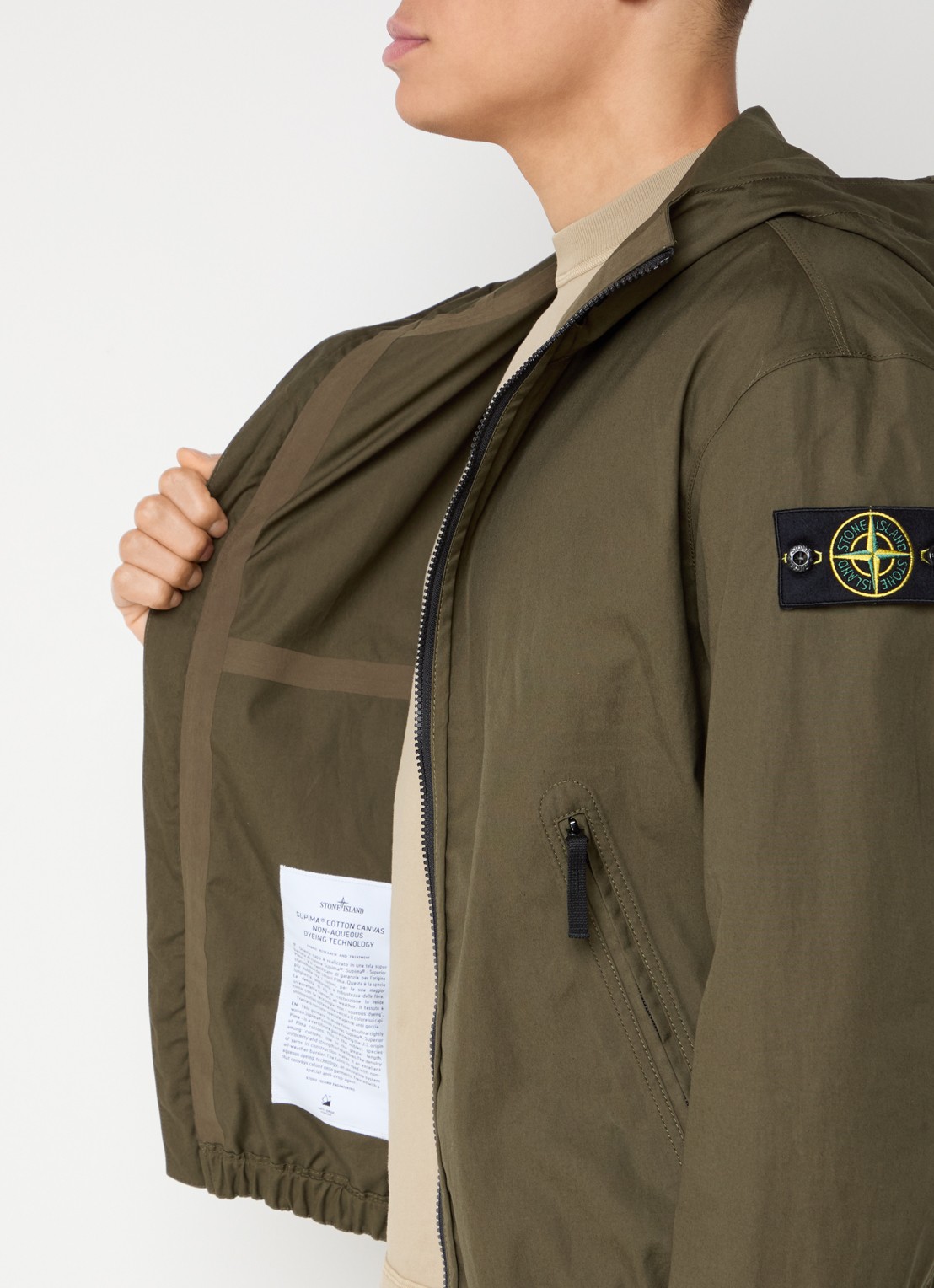 Stone Island S0011 Supima windjack met ritszakken en logo - detail 2 legergroen