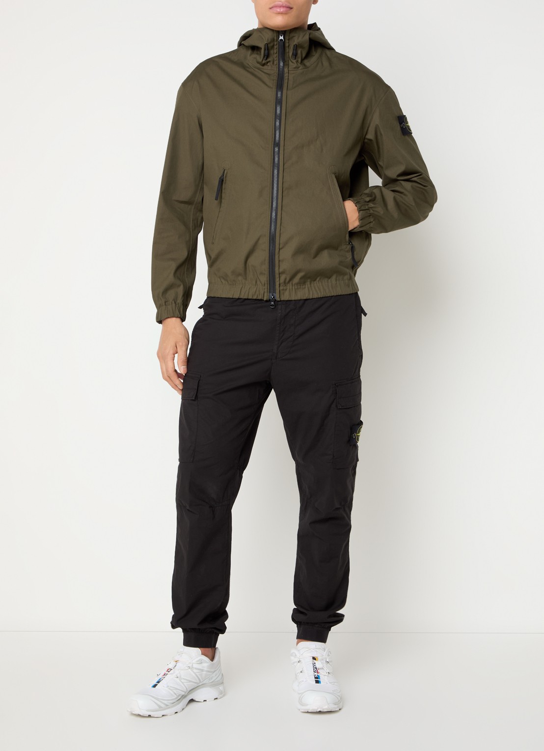 Stone Island S0011 Supima windjack met ritszakken en logo - voorkant 5 legergroen
