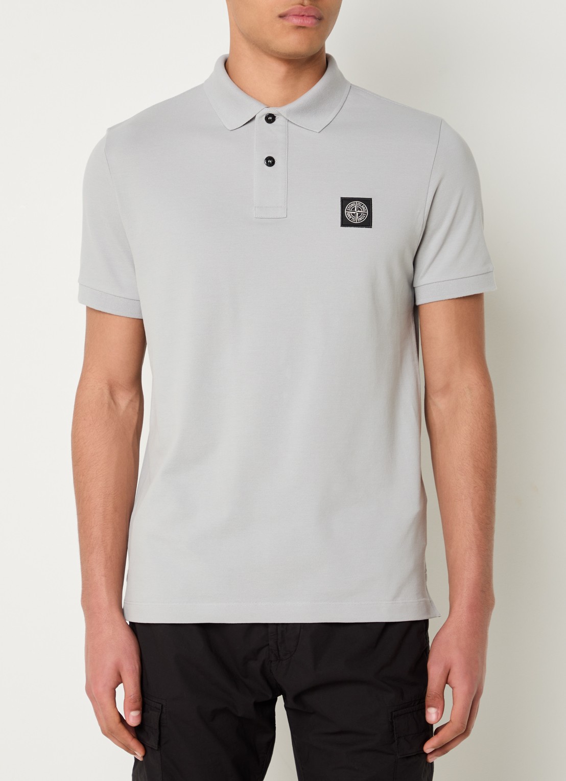 Stone Island S0017 slim fit polo van piqué katoen met logo - detail lichtgrijs