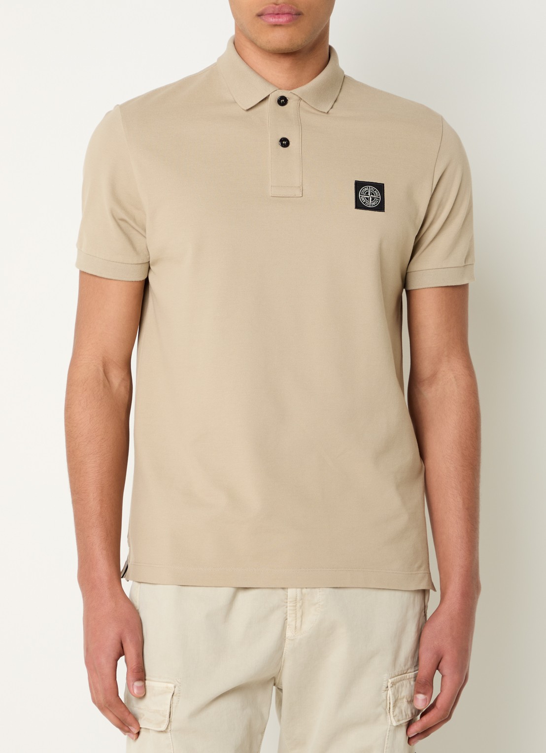 Stone Island S0017 slim fit polo van piqué katoen met logo - detail 2 khaki
