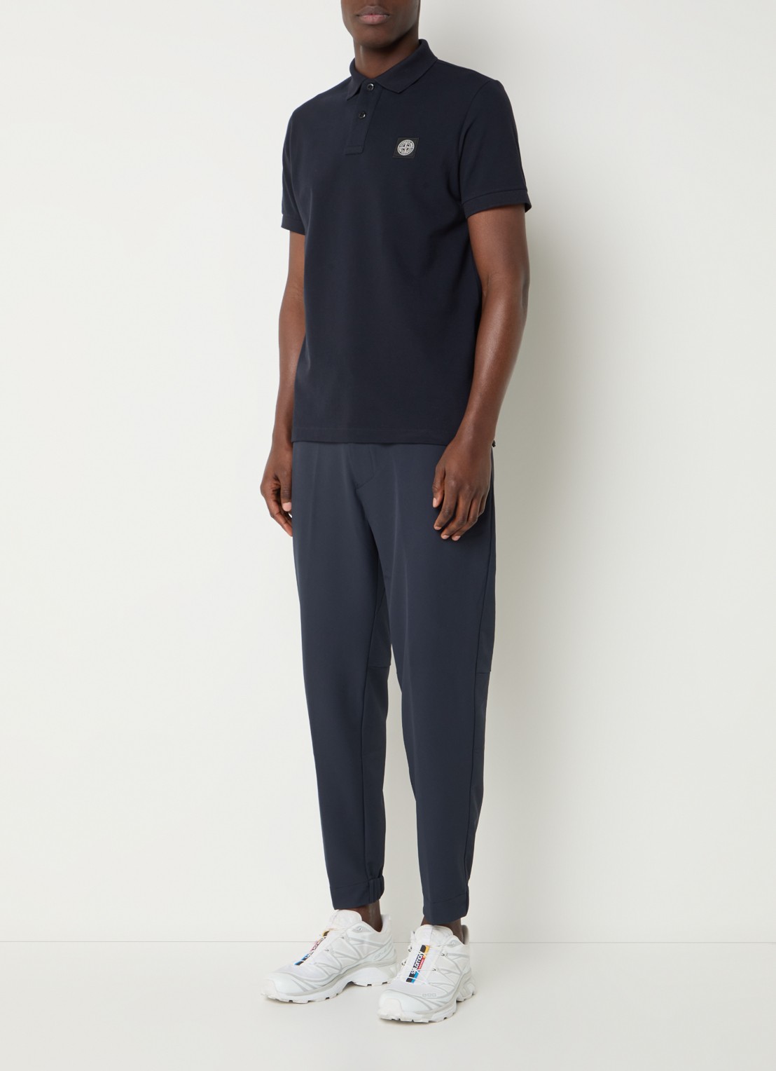 Stone Island S0017 slim fit polo van piqué katoen met logo - voorkant 5 donkerblauw