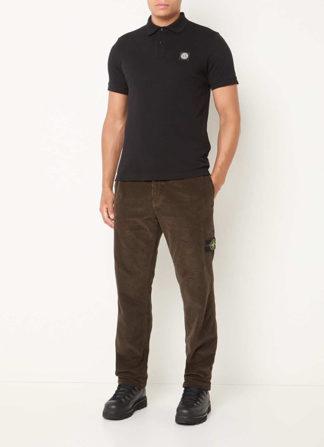 Stone Island S0017 slim fit polo van piqué katoen met logo - voorkant 3 zwart