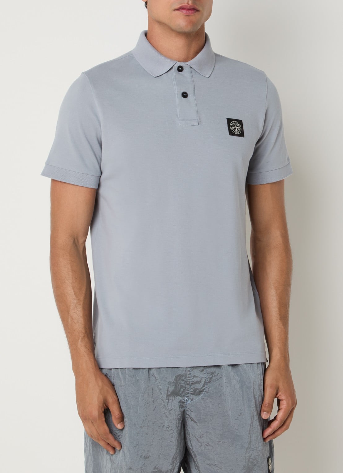 Stone Island S0017 slim fit polo van piqué katoen met logo - detail 4 donkerblauw